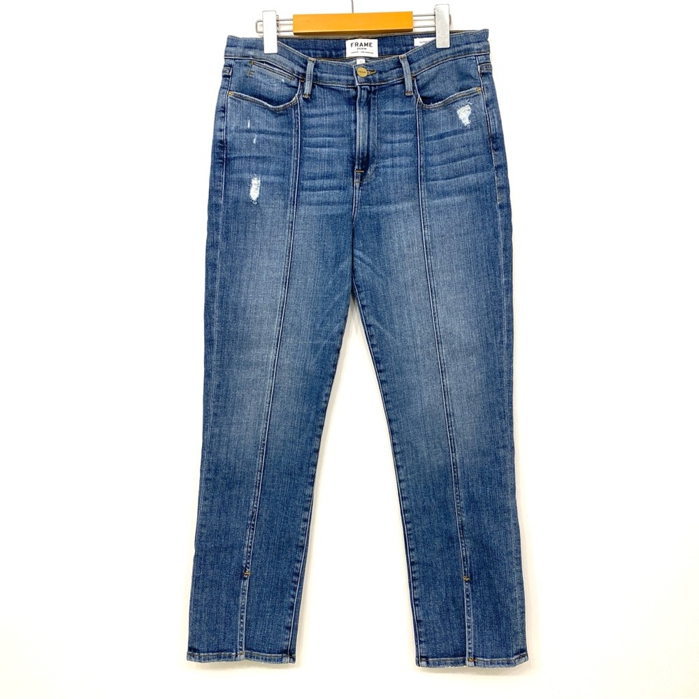 FRAME Le High Straight Center Seam Ankle Jeans Slit Hem Sandpiper Wash 31 Casual